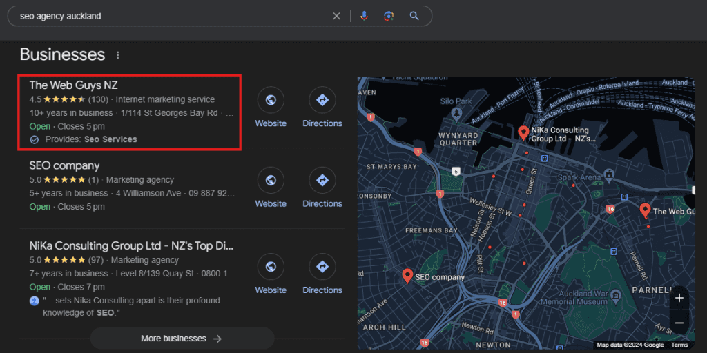 Google Business Ranking The Web Guys The Web Guys - Local Map snippet